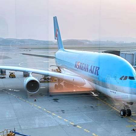 Image of: 항공사 리뷰: 대한항공 인천-LA 이코노미, A380-800, 무료 마일리지 발권